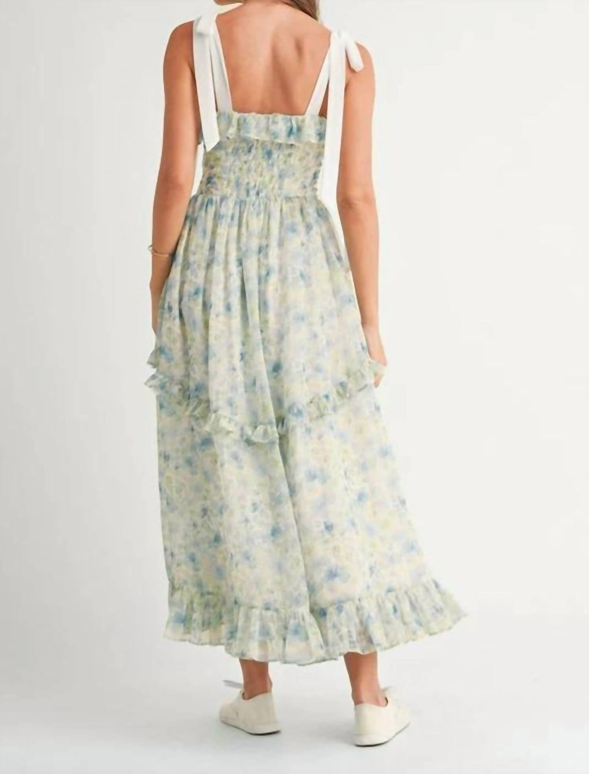 Mable - Floral Printed Shoulder Strap Midi Dress