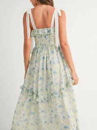 Mable - Floral Printed Shoulder Strap Midi Dress