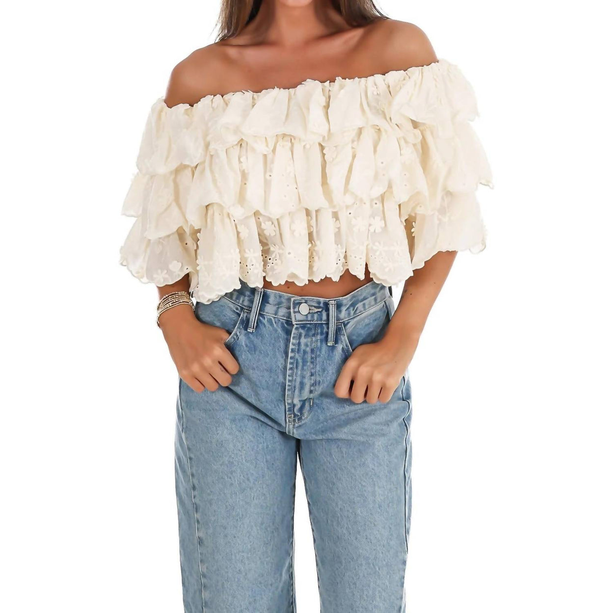 Mable - Hamptons Afternoon Off Shoulder Ruffle Top