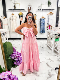 Mable - I'm A Pink Girl Ruffle Bow Maxi Dress - clothing - cotton - dresses