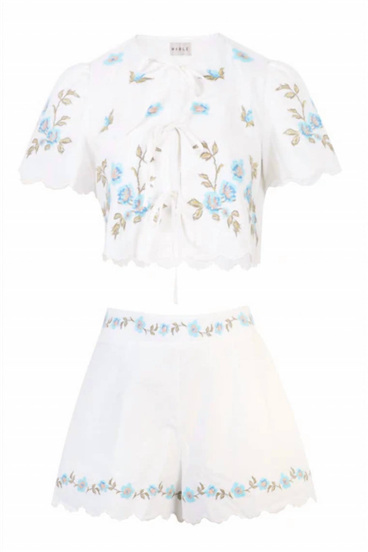 Mable - Islander Embroidery Top And Shorts Set