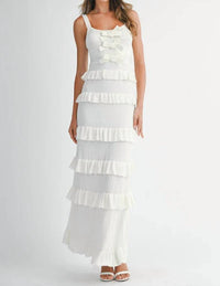 Mable - Kaela Ruffled Bow Knit Maxi Dress