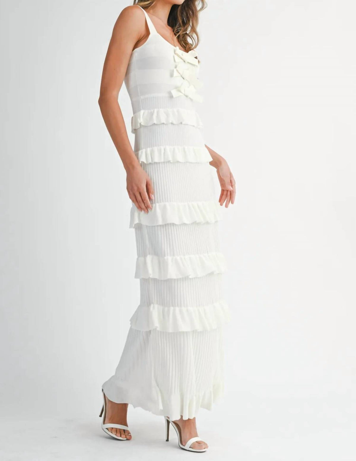 Mable - Kaela Ruffled Bow Knit Maxi Dress