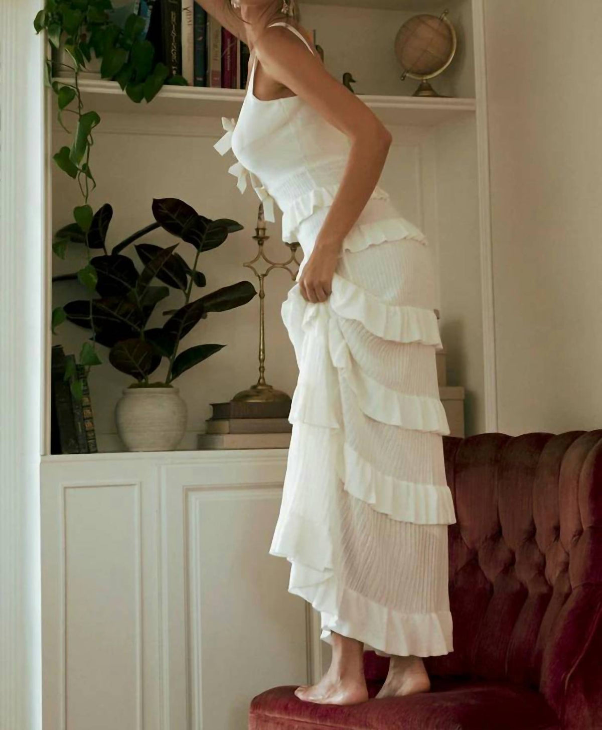Mable - Kaela Ruffled Bow Knit Maxi Dress