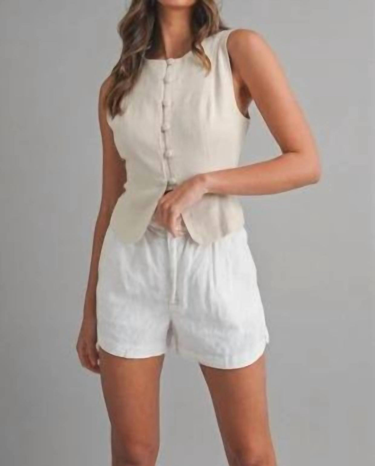 Mable - Linen Button Front Back Lace Up Vest