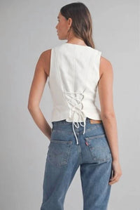 Mable - Linen Button Front Back Lace Up Vest