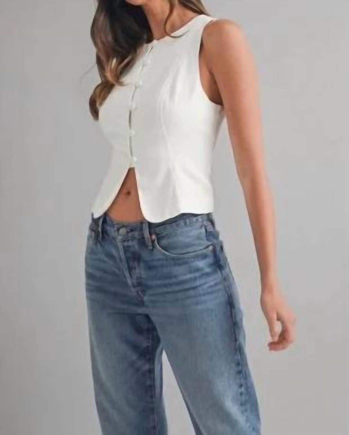 Mable - Linen Button Front Back Lace Up Vest