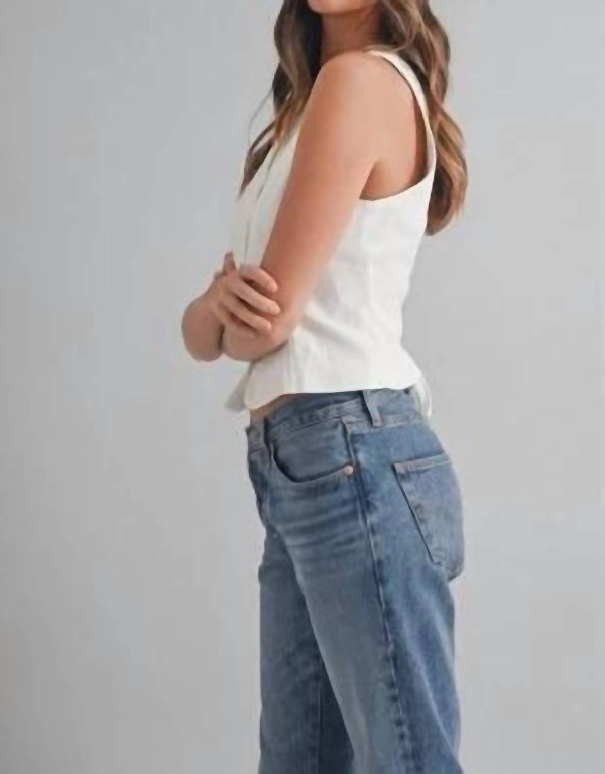 Mable - Linen Button Front Back Lace Up Vest