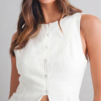 Mable - Linen Button Front Back Lace Up Vest