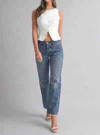 Mable - Linen Button Front Back Lace Up Vest