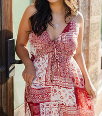 Mable - Miss Paisley Patchwork Front Tie Midi Dress