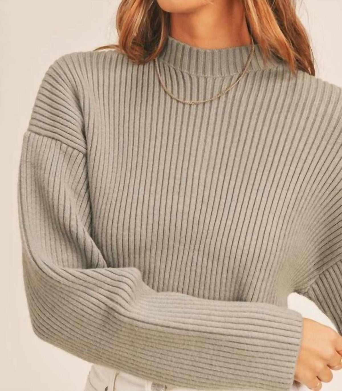 Mable - Mock Neck Cropped Ribbed Sweater