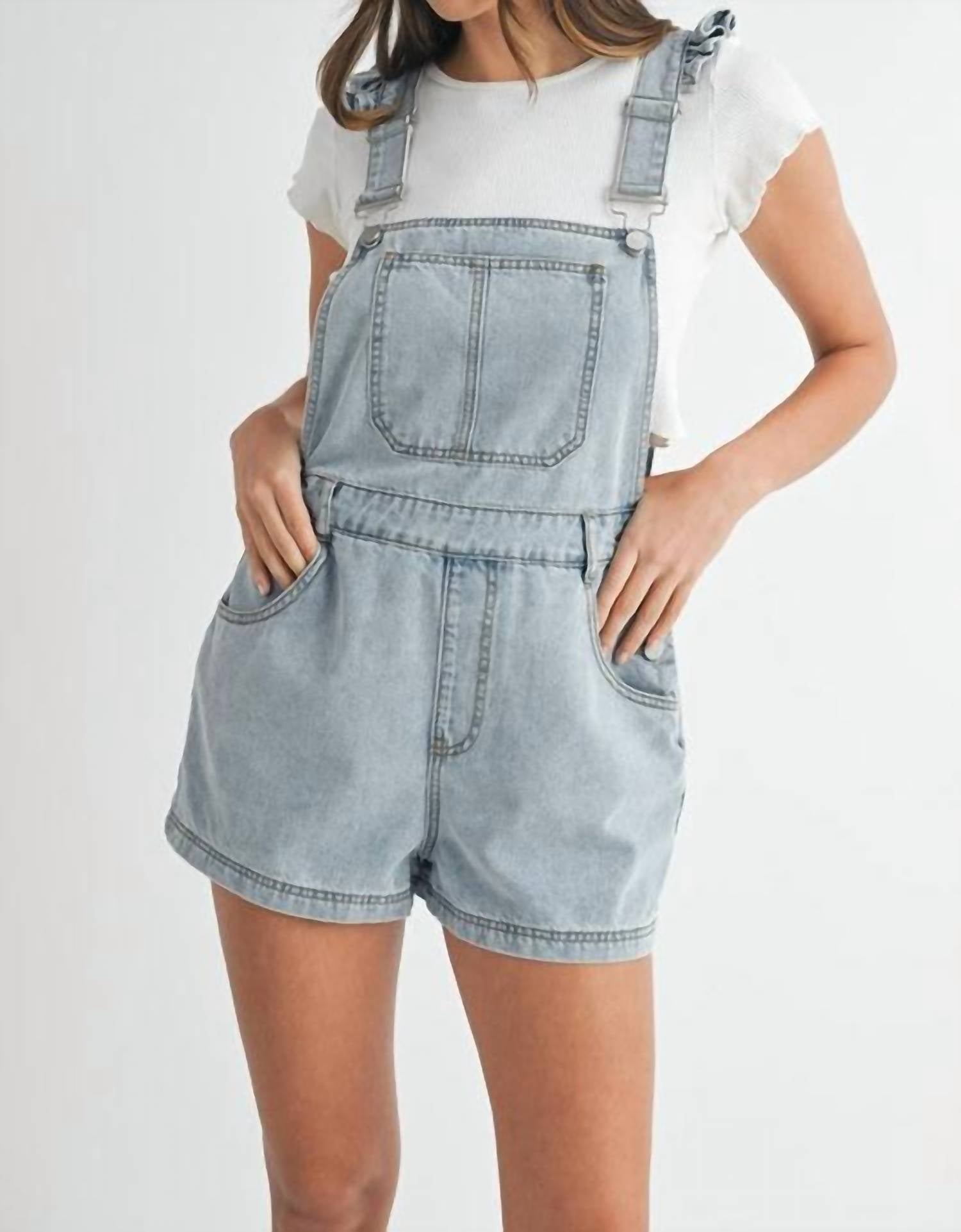 Mable - REMI RUFFLE DENIM OVERALLS - blue - clothing - jumpsuits