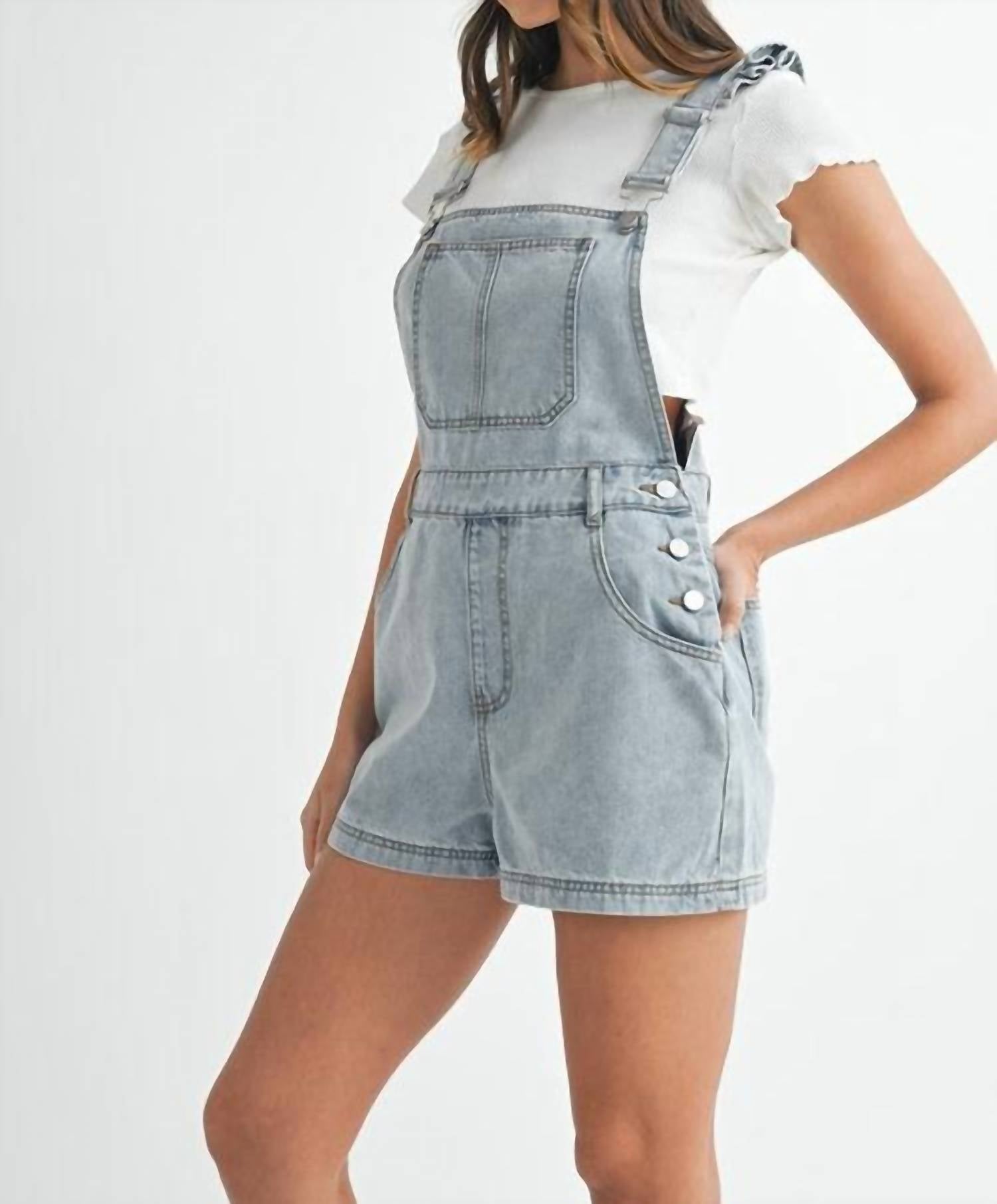 Mable - REMI RUFFLE DENIM OVERALLS - blue - clothing - jumpsuits