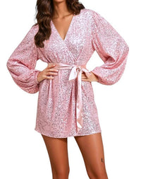 Mable - Samantha Sequined Long Sleeve Wrap Dress