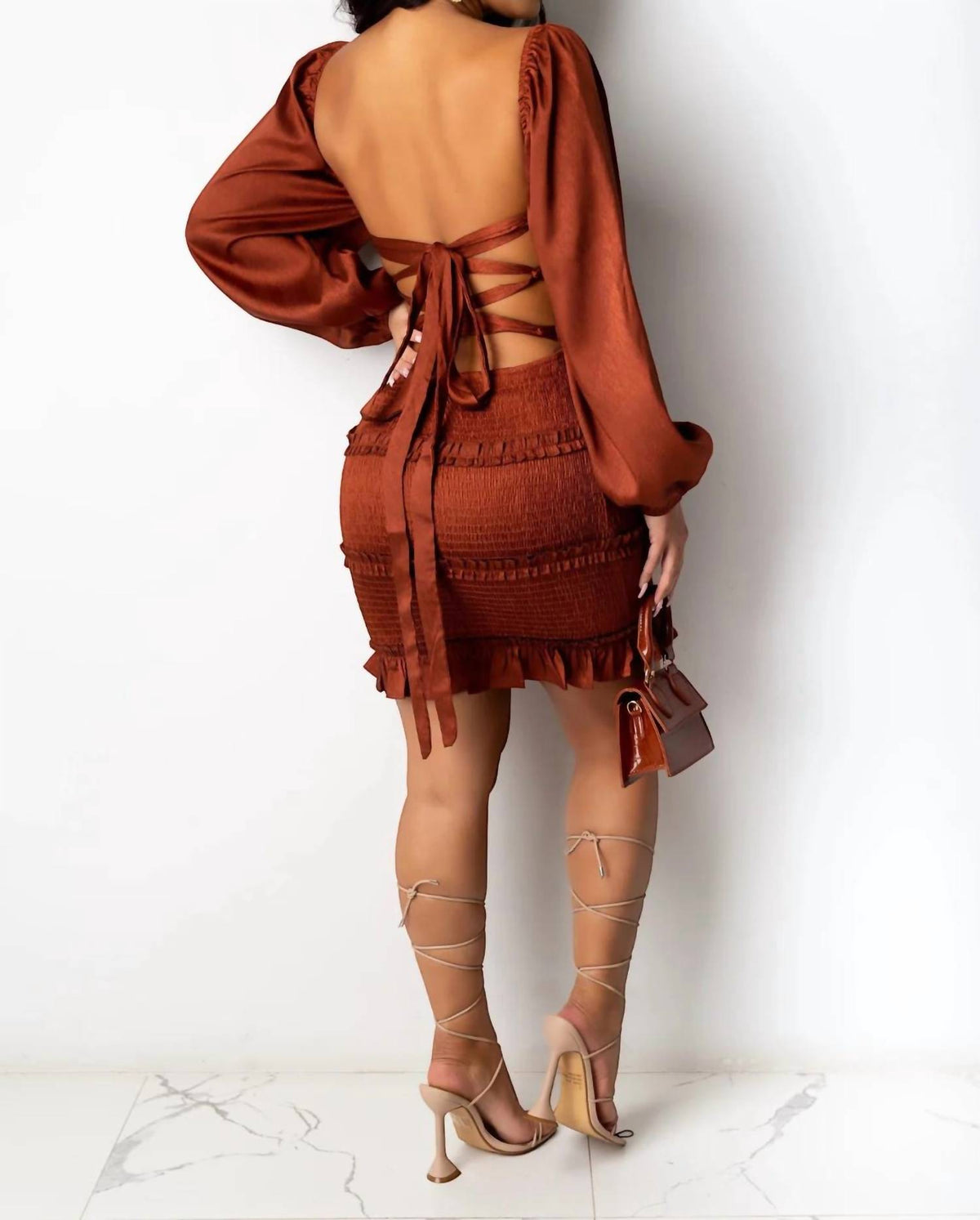 Mable - Smocked Satin Mini Dress
