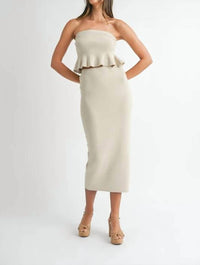 Mable - Strapless Peplum Top And Skirt Set