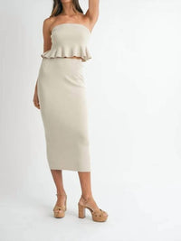 Mable - Strapless Peplum Top And Skirt Set