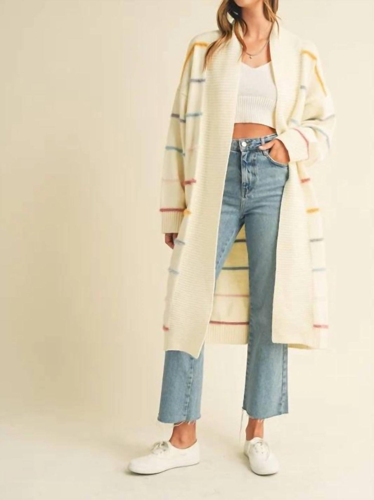 Mable - Stripe Open Long Midi Cardigan