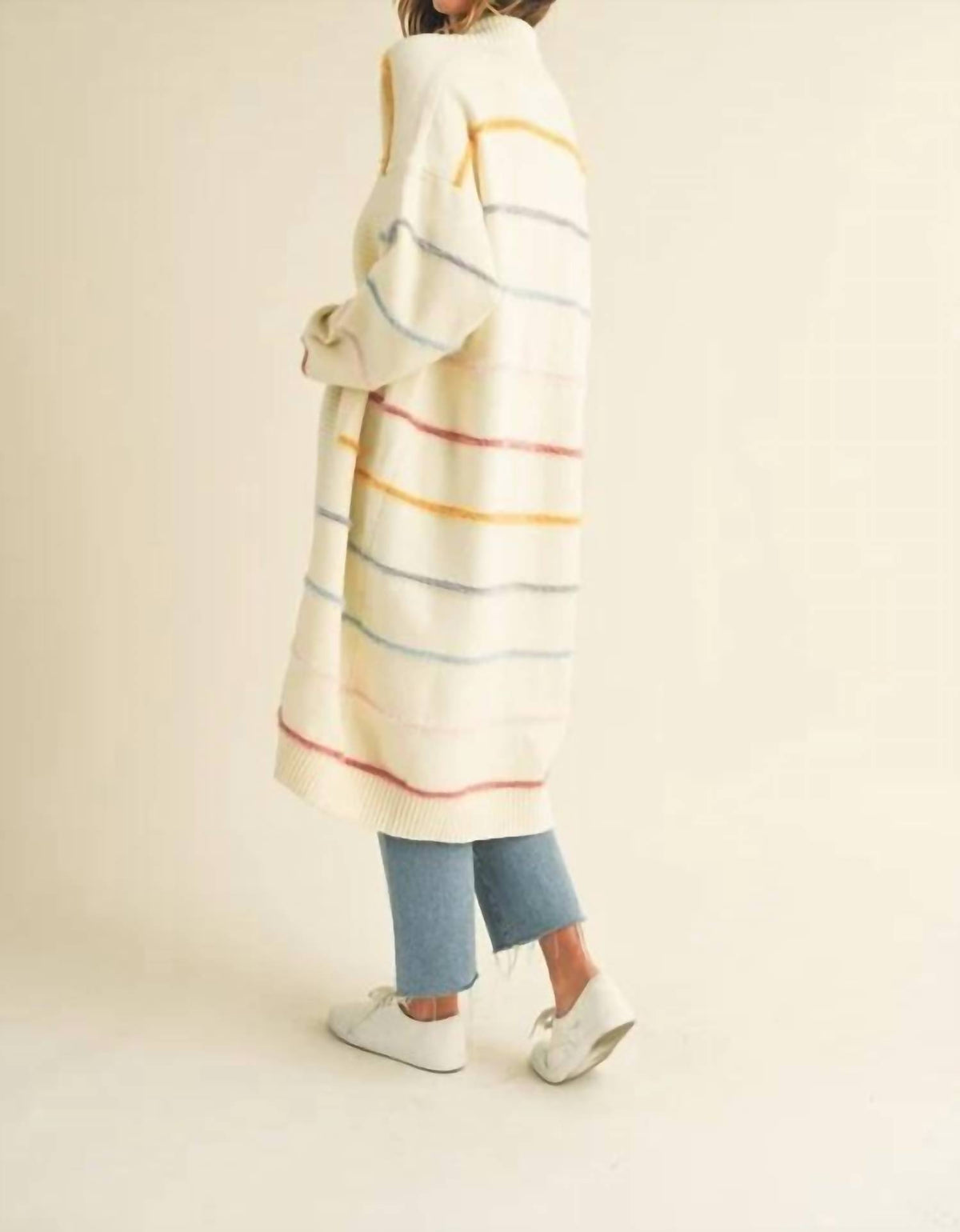 Mable - Stripe Open Long Midi Cardigan