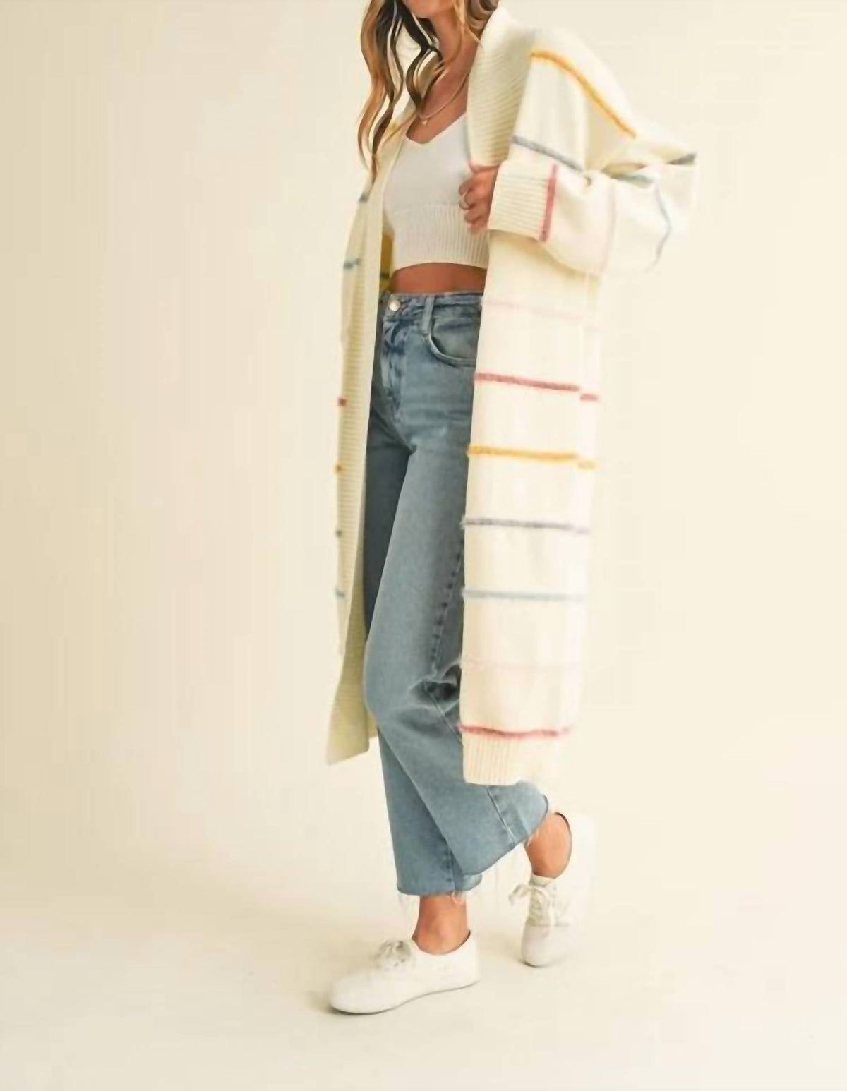 Mable - Stripe Open Long Midi Cardigan