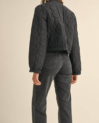 Mable - Temaris Quilted Velvet Embroidery Jacket - black - clothing - coats
