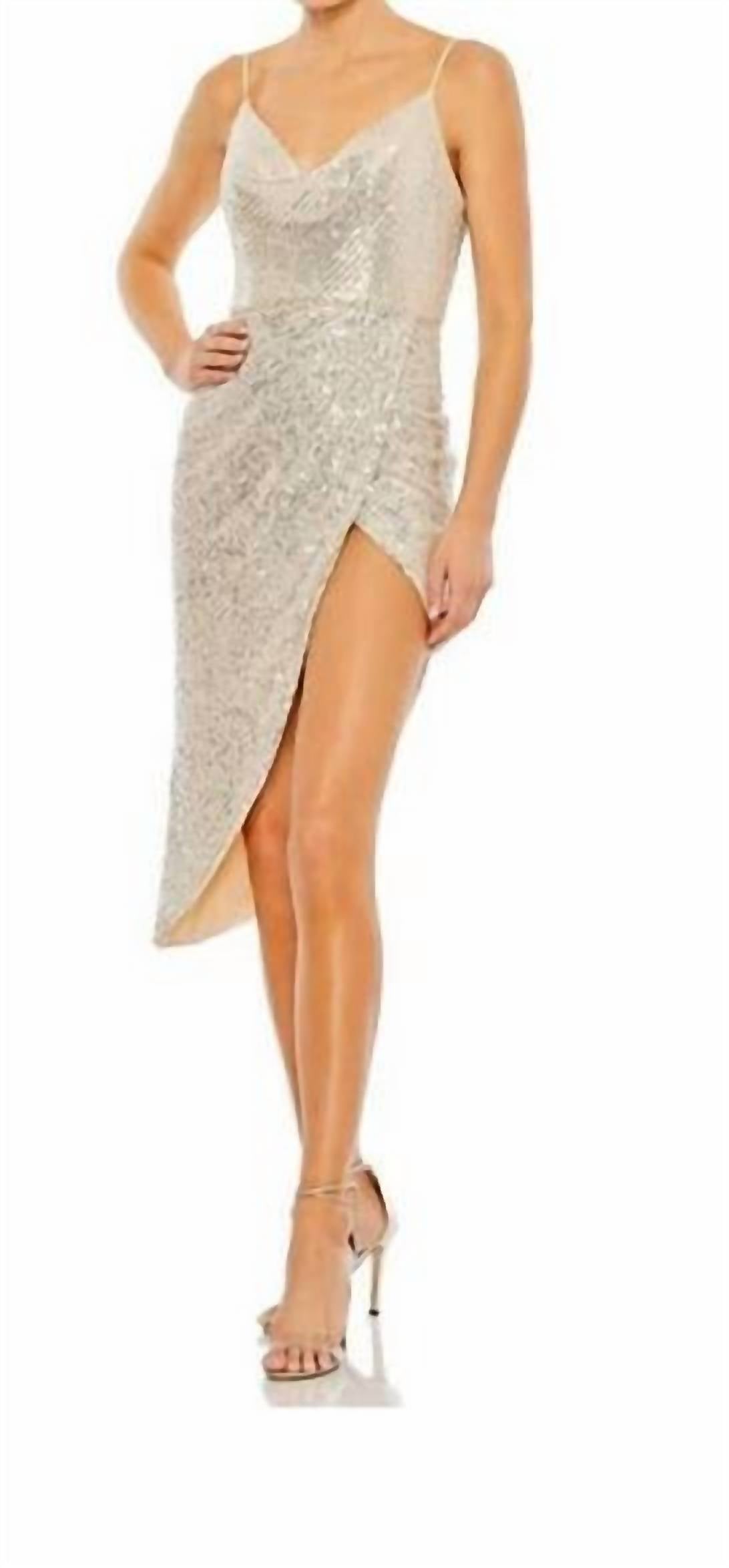 Mac Duggal - Asymmetrical Slit Sequin Dress