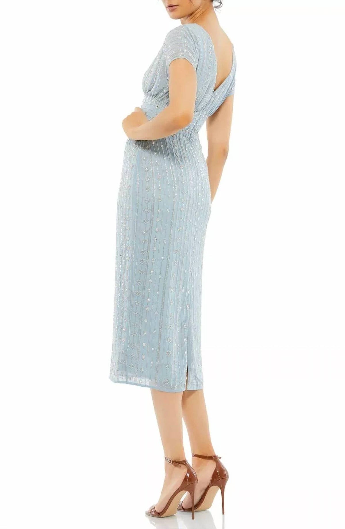 Mac Duggal - Beaded Cap Sleeve Column Midi Dress