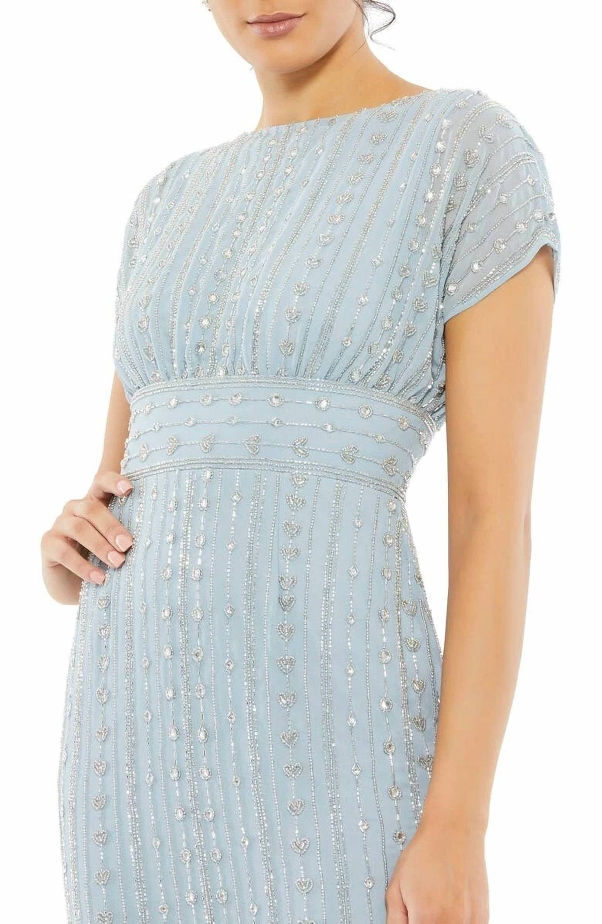 Mac Duggal - Beaded Cap Sleeve Column Midi Dress