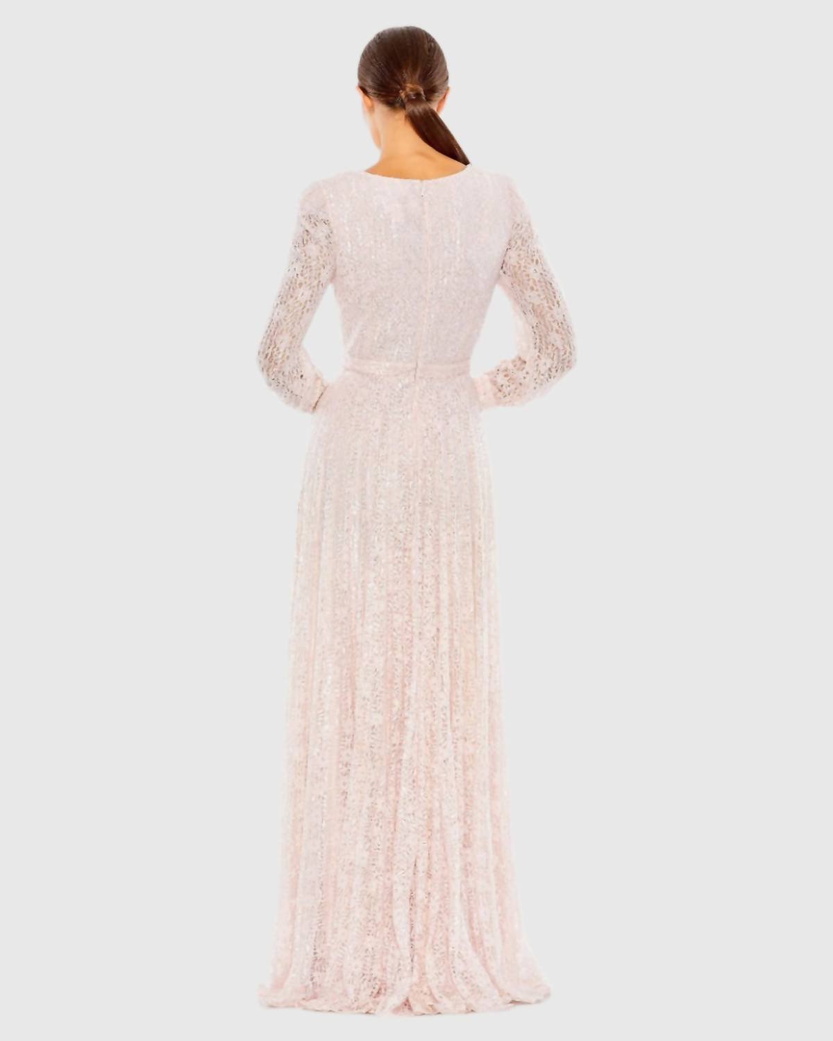 Mac Duggal - Beaded Lace Long Sleeve Wrap Over Gown - clothing - dresses - maxi