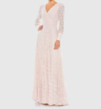 Mac Duggal - Beaded Lace Long Sleeve Wrap Over Gown - clothing - dresses - maxi