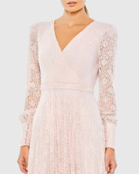 Mac Duggal - Beaded Lace Long Sleeve Wrap Over Gown - clothing - dresses - maxi