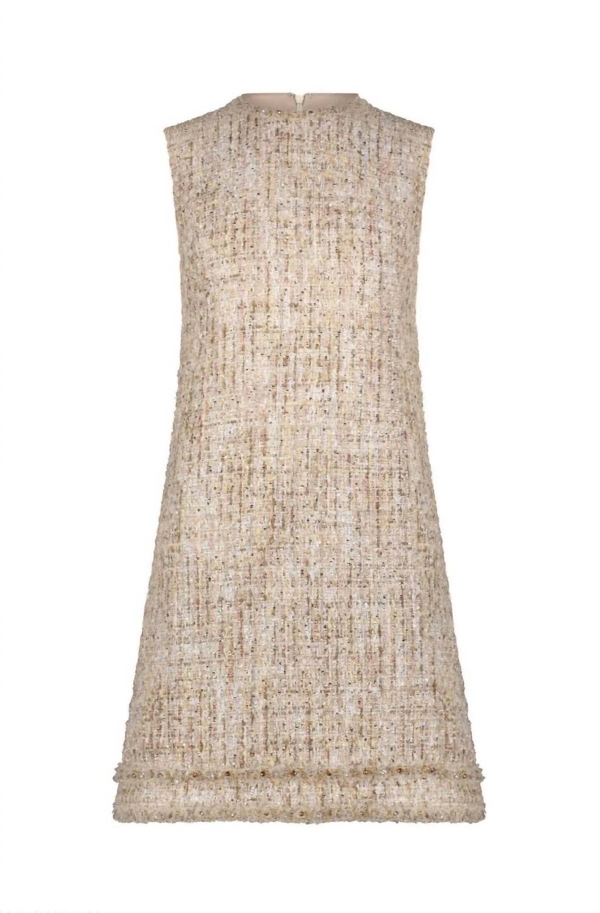 Mac Duggal - Beaded Trim A-line Mini Shift Tweed Dress