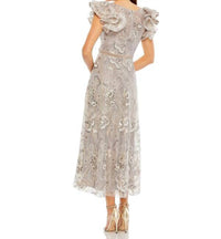 Mac Duggal - Embellished Ruffled Cap Sleeve A Line Dress 68262 - beige - clothing - dresses