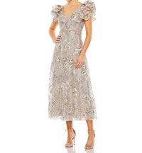 Mac Duggal - Embellished Ruffled Cap Sleeve A Line Dress 68262 - beige - clothing - dresses