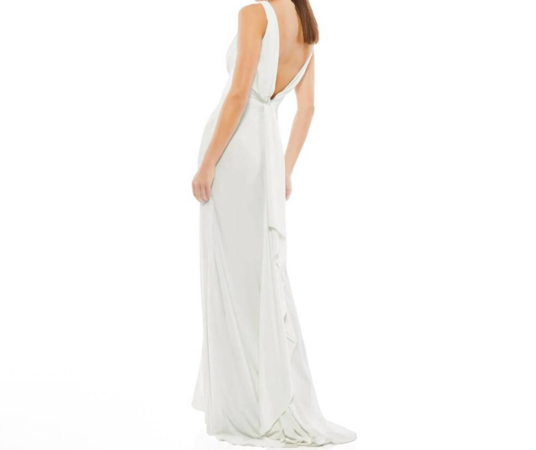 Mac Duggal - Faux Wrap V - neck Slit Jersey Gown - clothing - dresses - maxi