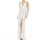 Mac Duggal - Faux Wrap V - neck Slit Jersey Gown - clothing - dresses - maxi