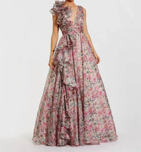 Mac Duggal - Floral Chiffon Ruffle Ball Gown