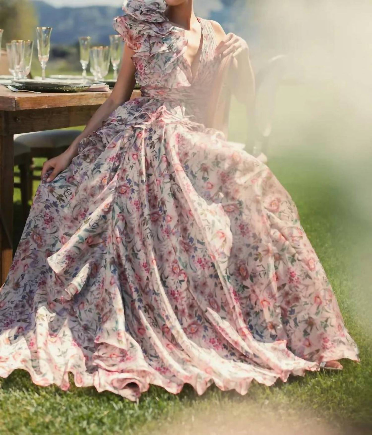 Mac Duggal - Floral Chiffon Ruffle Ball Gown