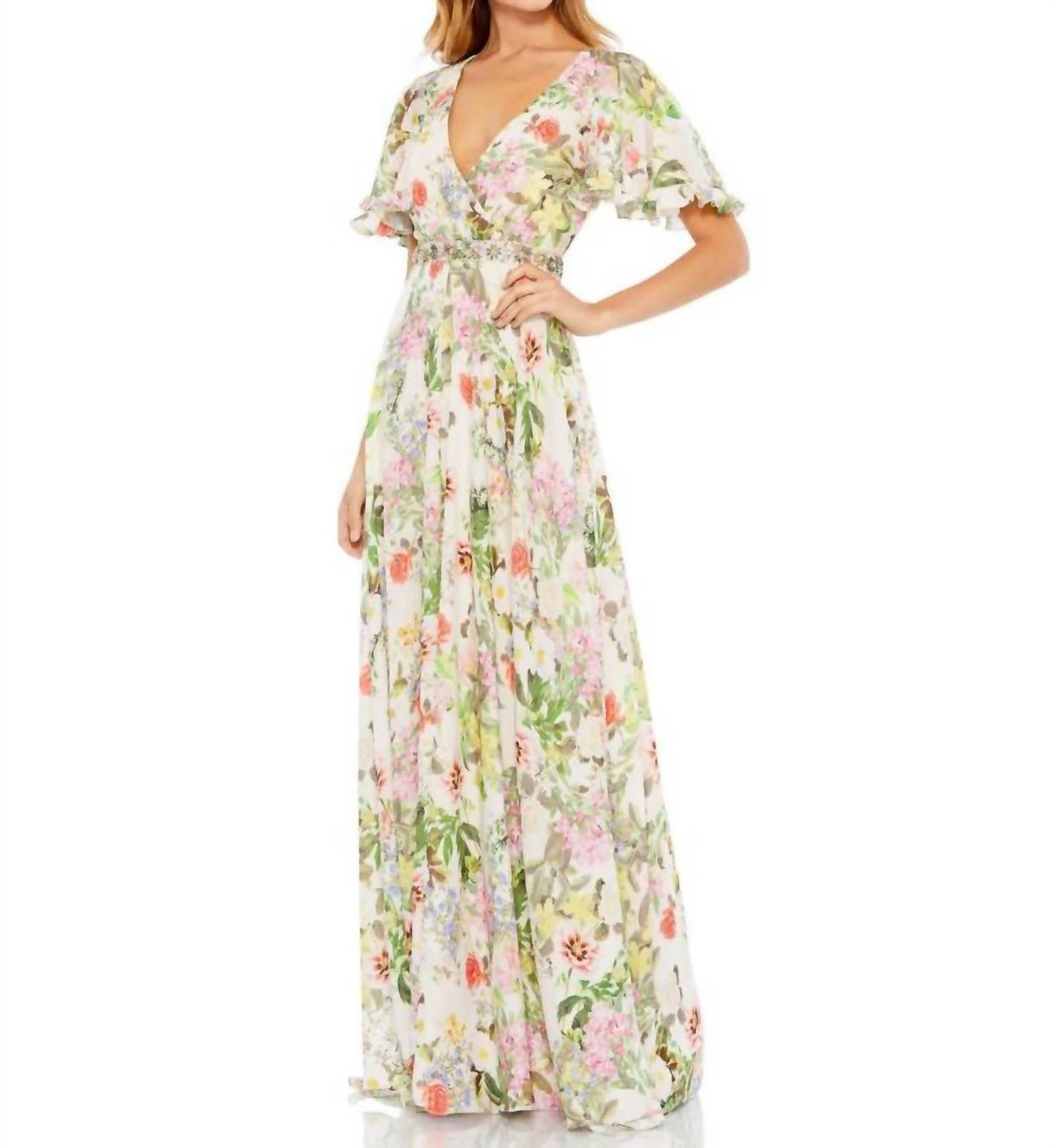 Mac Duggal - Flutter Sleeve Gown