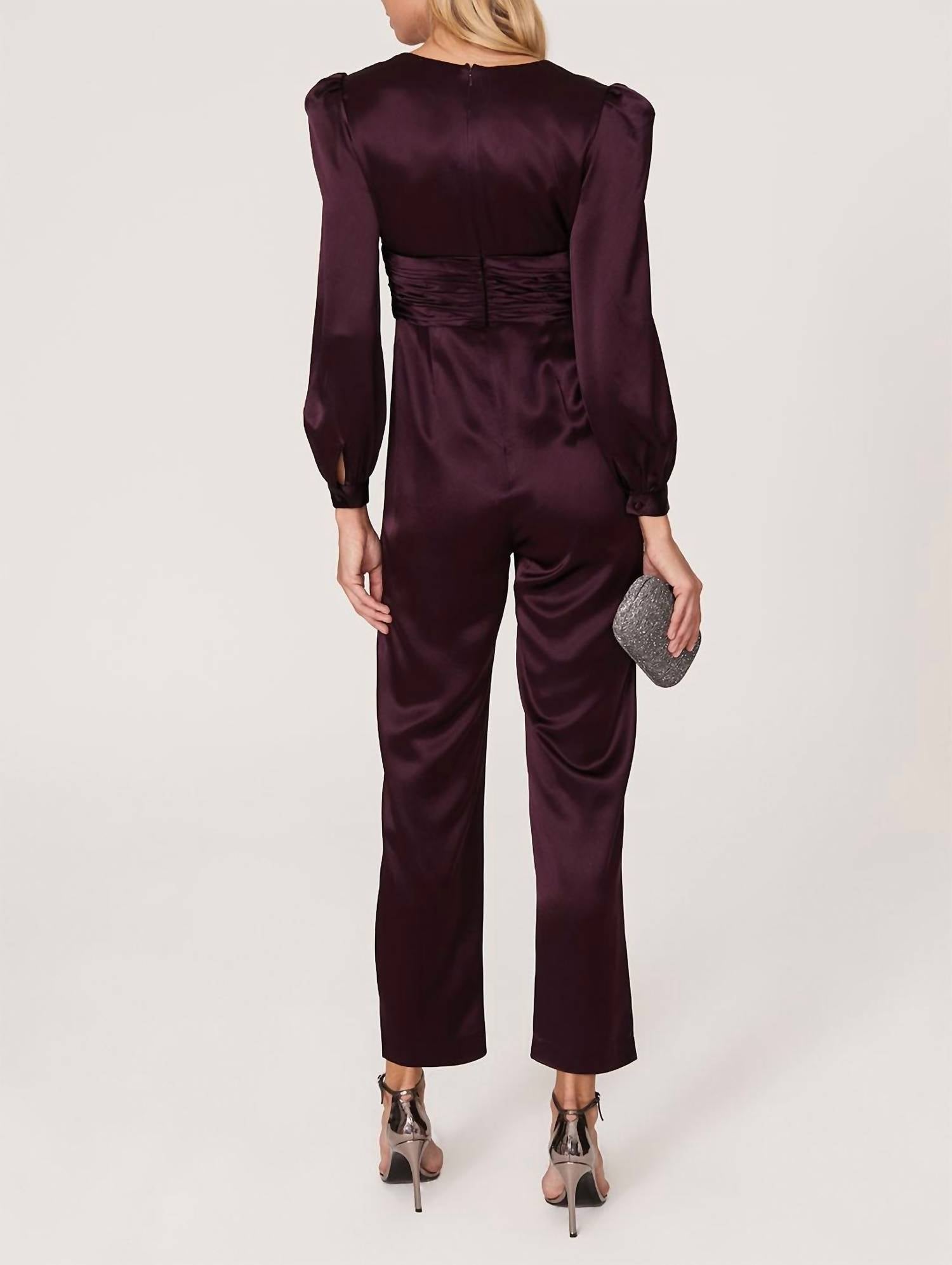 Mac Duggal - Front Twist Puff Sleeve Deep V Neck Jumpsuit - clothing - jumpsuits - pants