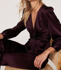 Mac Duggal - Front Twist Puff Sleeve Deep V Neck Jumpsuit - clothing - jumpsuits - pants