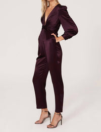 Mac Duggal - Front Twist Puff Sleeve Deep V Neck Jumpsuit - clothing - jumpsuits - pants