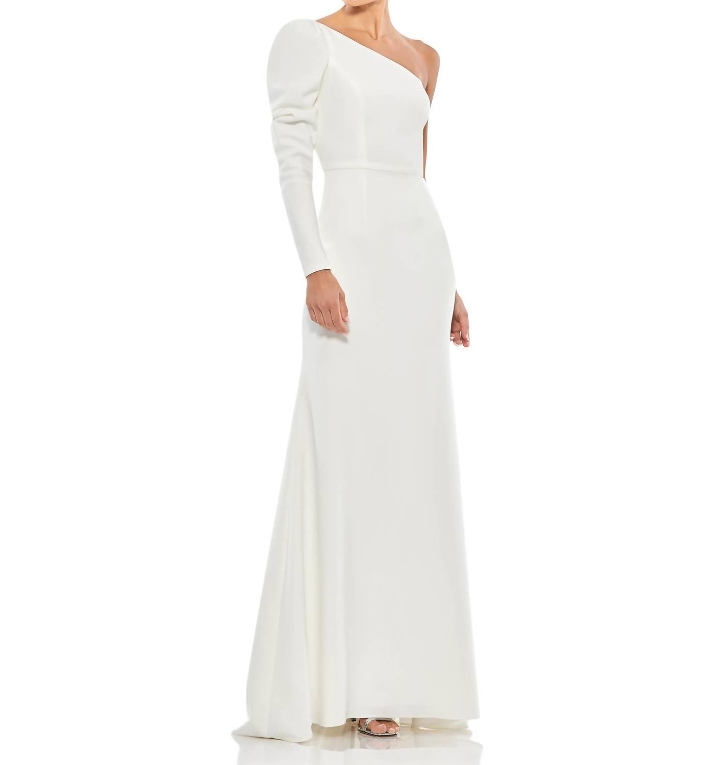 Mac Duggal - One - shoulder Gown With Dramatic Puff Sleeve And Thigh - high Slit - clothing - dresses - maxi