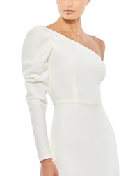 Mac Duggal - One - shoulder Gown With Dramatic Puff Sleeve And Thigh - high Slit - clothing - dresses - maxi