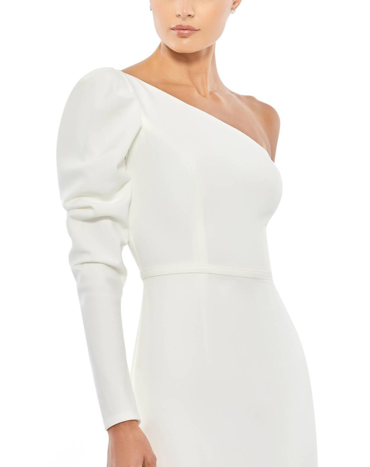 Mac Duggal - One - shoulder Gown With Dramatic Puff Sleeve And Thigh - high Slit - clothing - dresses - maxi