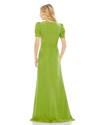Mac Duggal - Plunge Neck Puff Sleeve Cut Out Gown - clothing - dresses - green