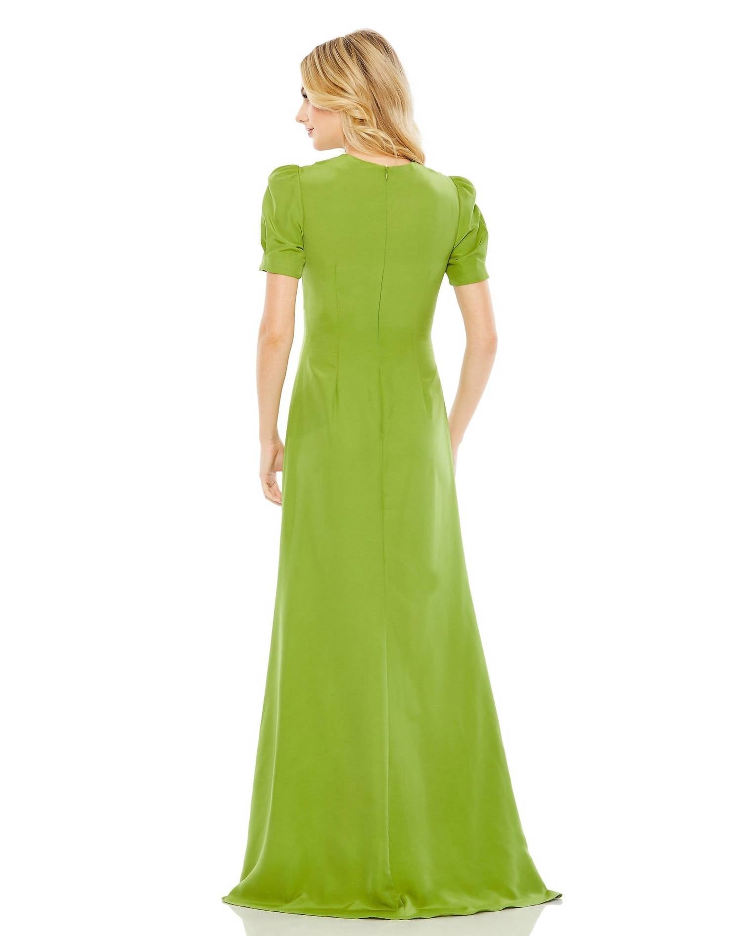 Mac Duggal - Plunge Neck Puff Sleeve Cut Out Gown - clothing - dresses - green