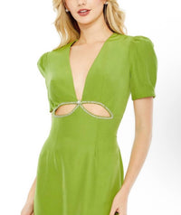 Mac Duggal - Plunge Neck Puff Sleeve Cut Out Gown - clothing - dresses - green