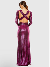 Mac Duggal - Princess Sleeve Cut Out Metallic Gown - clothing - dresses - maxi